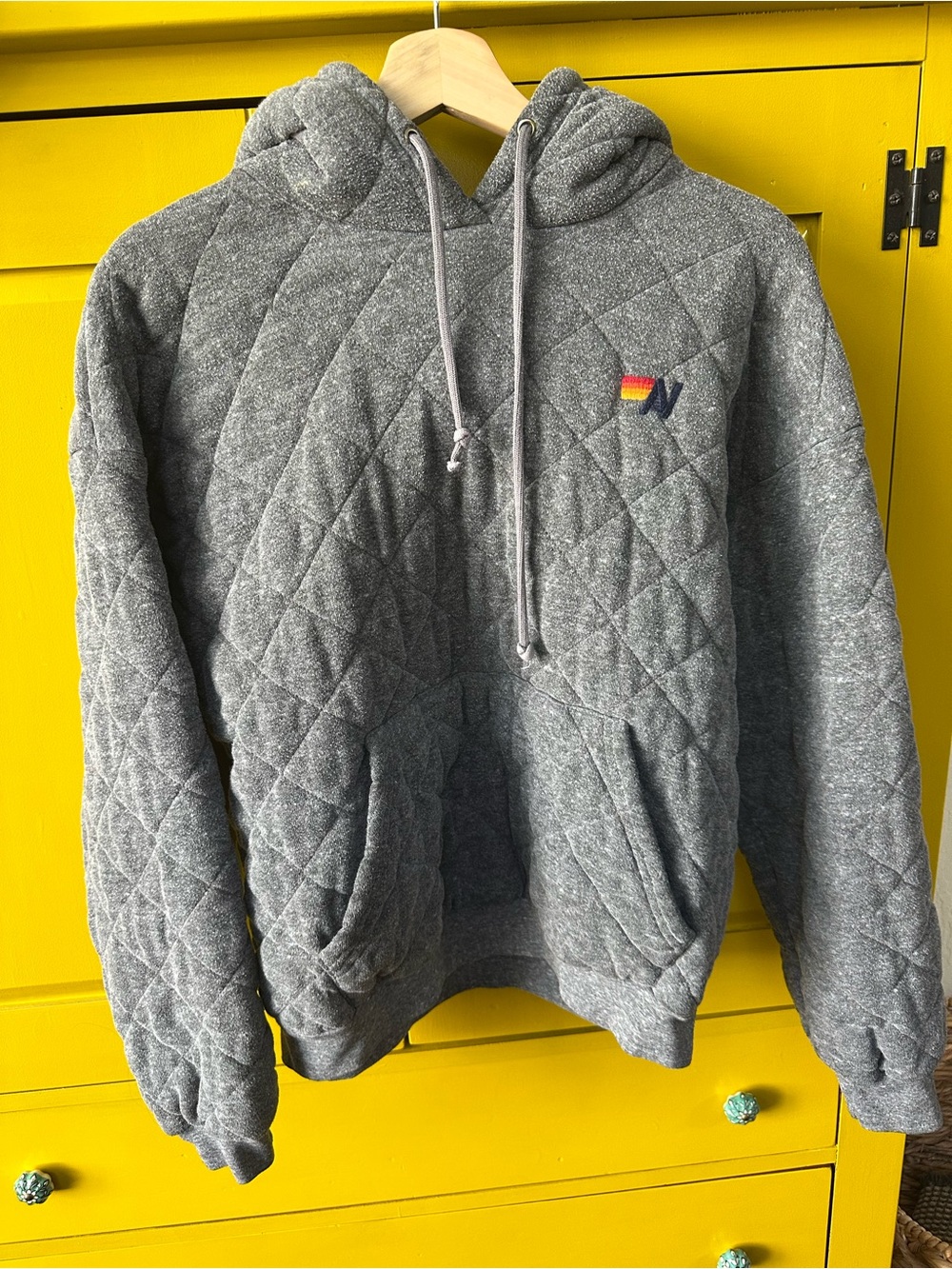 Aviator Nation Quilted Crewneck Hoodie in Gray with Multicolor Logo